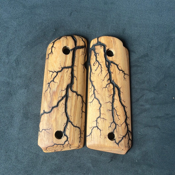 1911 Compact Size Electrocuted Olivewood Grips - 008