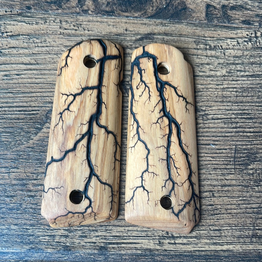 1911 Compact Size Electrocuted Olivewood Grips - 008 – Andalog