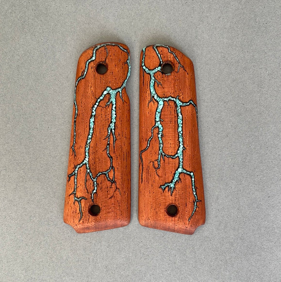 Electrocuted 1911 Mahogany Grips with Turquoise Inlay - 012