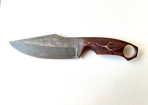 Electrocuted Maduro Hammered Spring Steel Knife w/ Copper Inlay