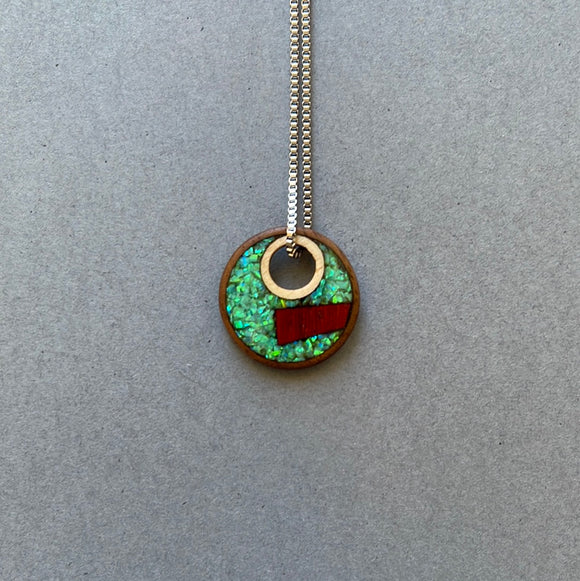 Multi-Wood Pendant with Green Opal J006-2024