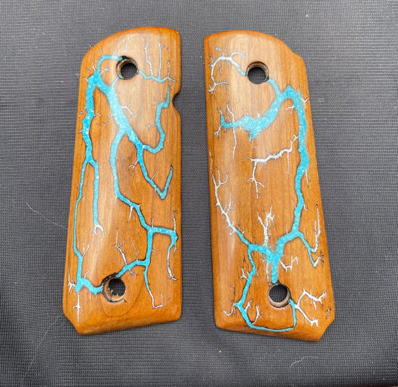 1911 Electrocuted Pistol Grips with Stone Inlay - 011